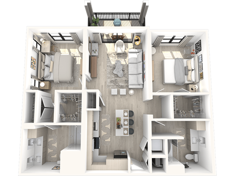 Floor plan for 2 beds, 2 baths, 1168 sqft